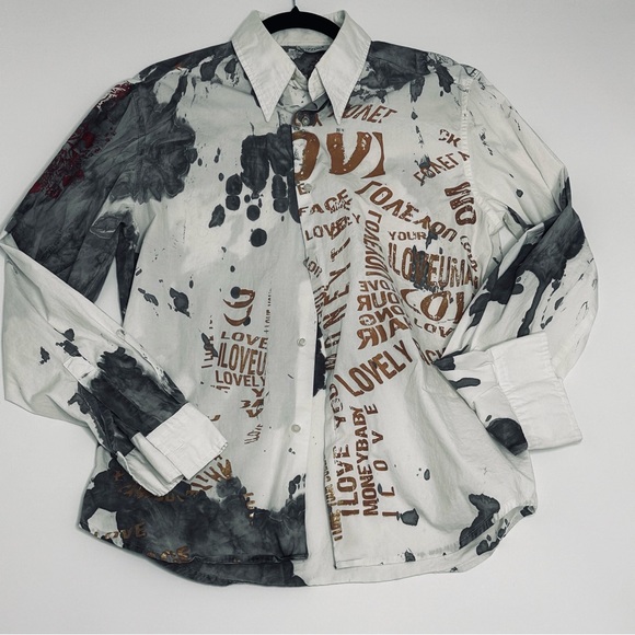 Vizzini long sleeve dress shirt icebreaker graffiti print sz M - Picture 7 of 9